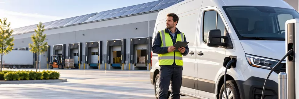 Zielona-logistyka-test-elektryczny-van-przy-centrum-dystrybucji