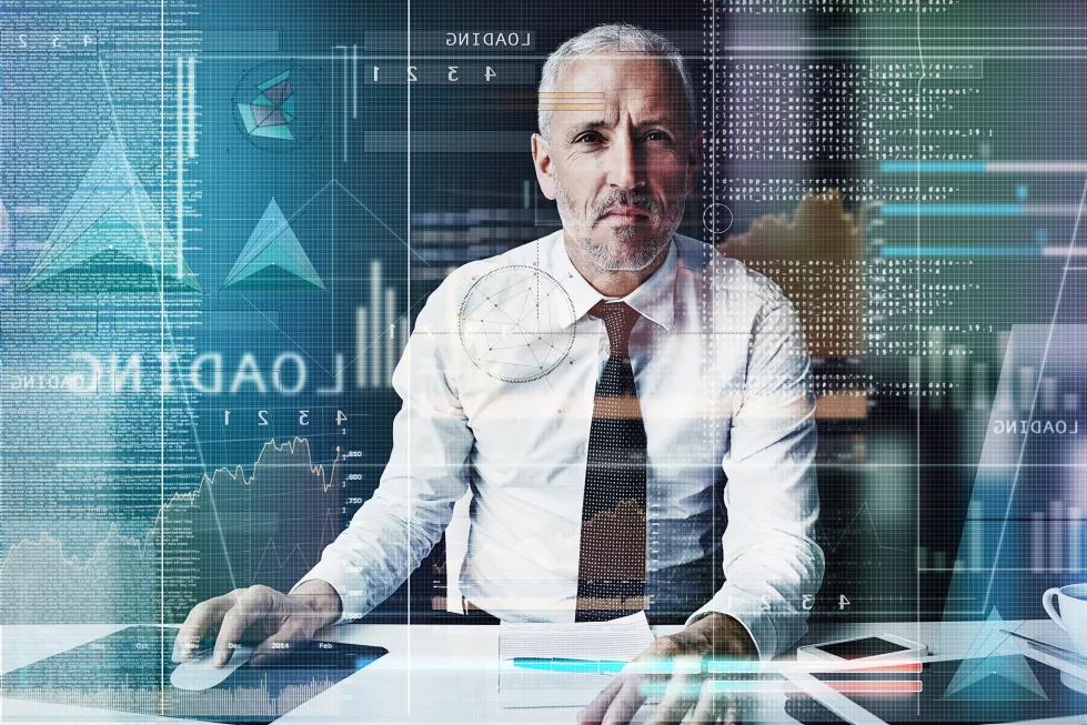 businessman-hologram-overlay-with-code-reading-programming-with-user-experience-system-office-mature-person-developer-review-graphs-process-futuristic-ui-it-company