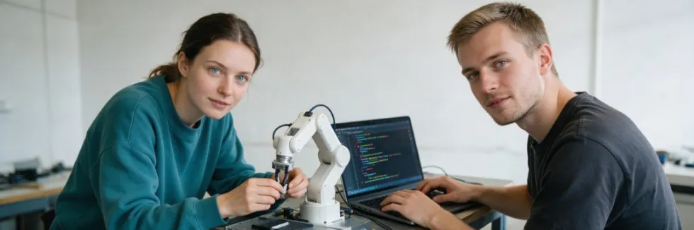 studentka-i-student-programuja-ramie-robota