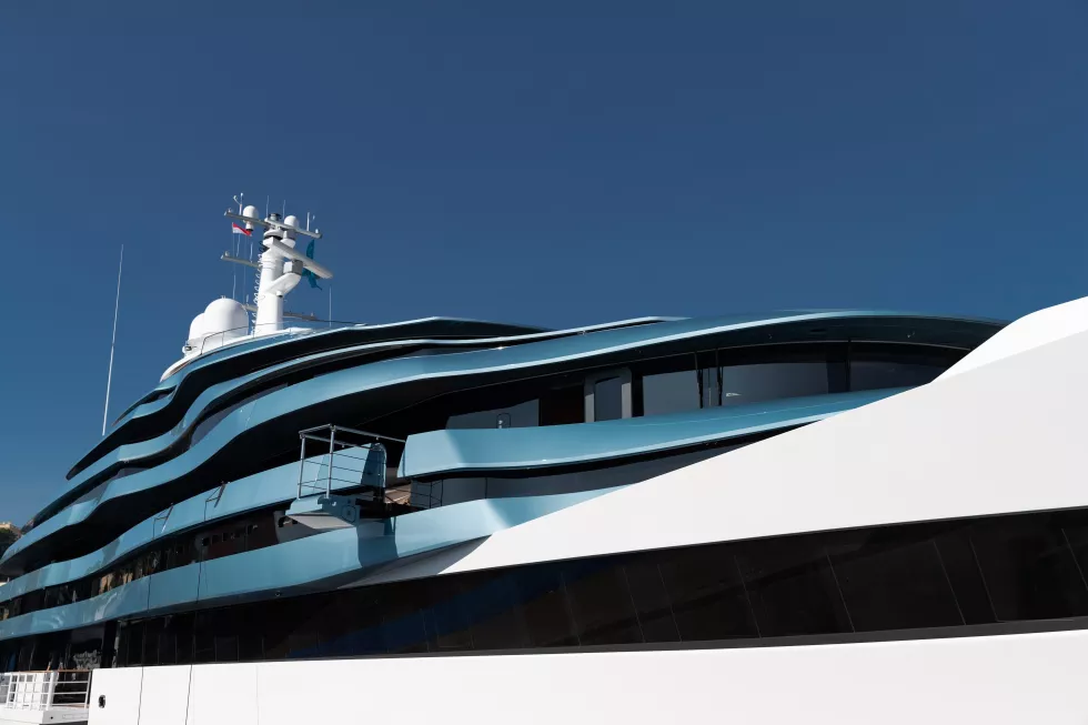 bottom-view-decks-huge-yacht-blue-color-sunny-day-glossy-board-motor-boat-sun-ref
