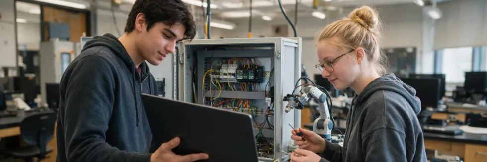 Automatyka-i-sterowanie-test-studenci-przy-szafie-sterowniczej