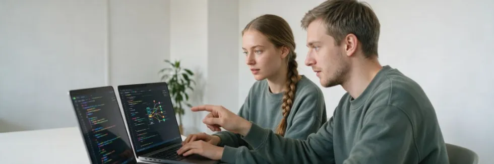 studentka-i-student-programuja-aplikacje-przy-laptopach