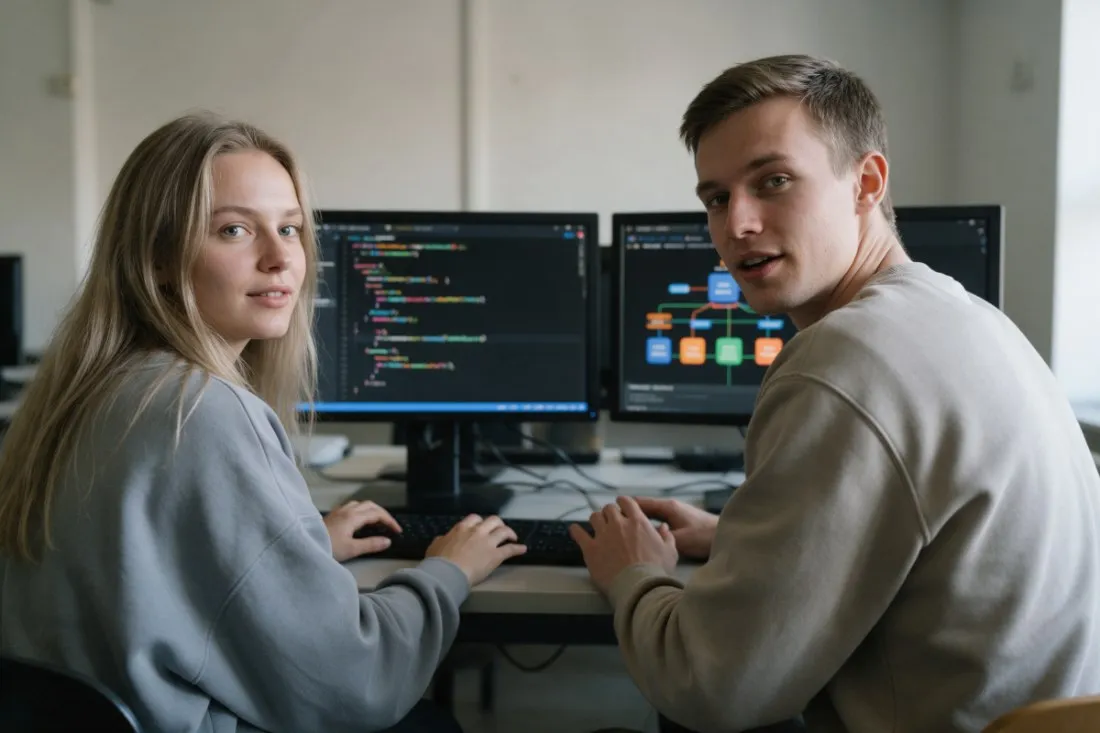 studenci-programuja-w-parze-przy-dwoch-monitorach