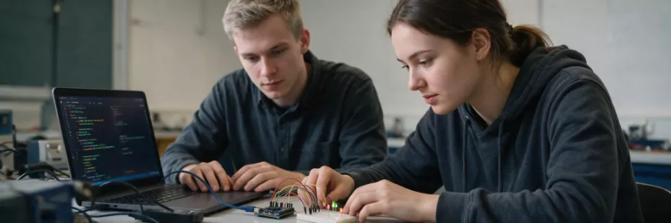 studenci-programuja-plytke-z-mikrokontrolerem-i-diodami