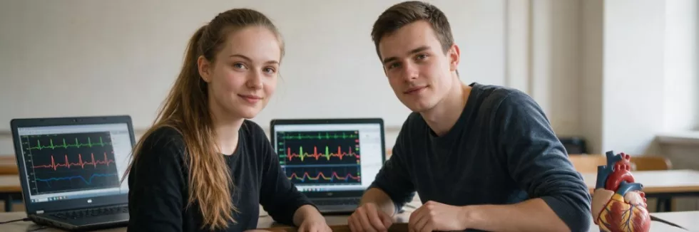 studenci-analizuja-dane-serca-na-laptopach-obok-modelu-serca
