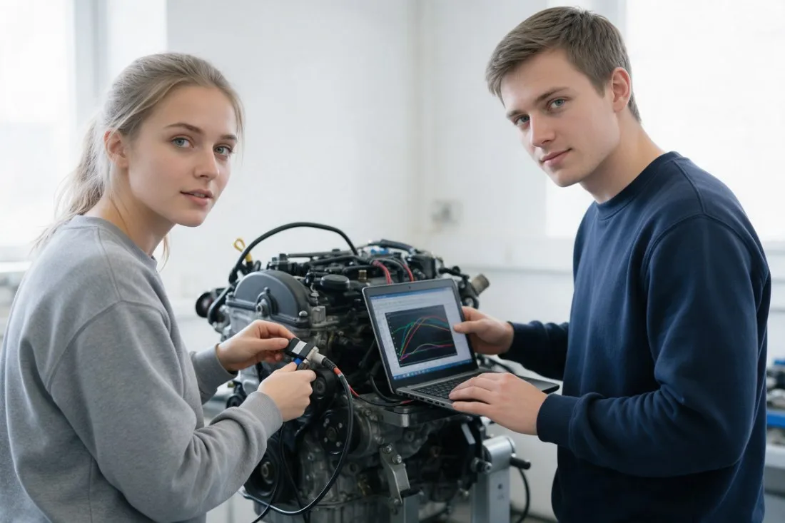 studenci-diagnozuja-silnik-na-stanowisku-w-laboratorium