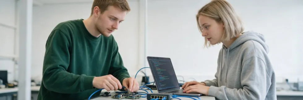 student-i-studentka-konfiguruja-siec-minikomputerow-w-laboratorium