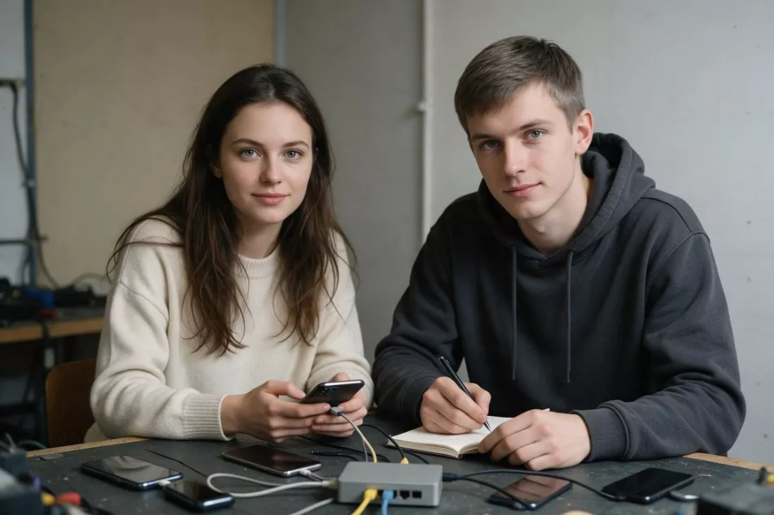 studenci-testuja-smartfony-podlaczone-do-routera