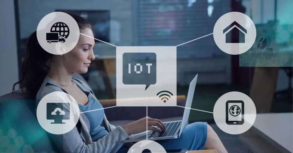 composition-iot-icon-with-network-connections-woman-using-laptop